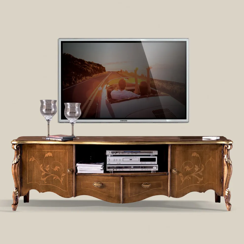 TV-Schrank mit 2 Türen und 2 Holzschubladen Made in Italy - Caligola