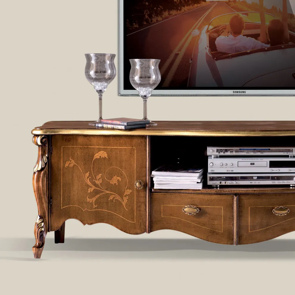 TV-Schrank mit 2 Türen und 2 Holzschubladen Made in Italy - Caligola