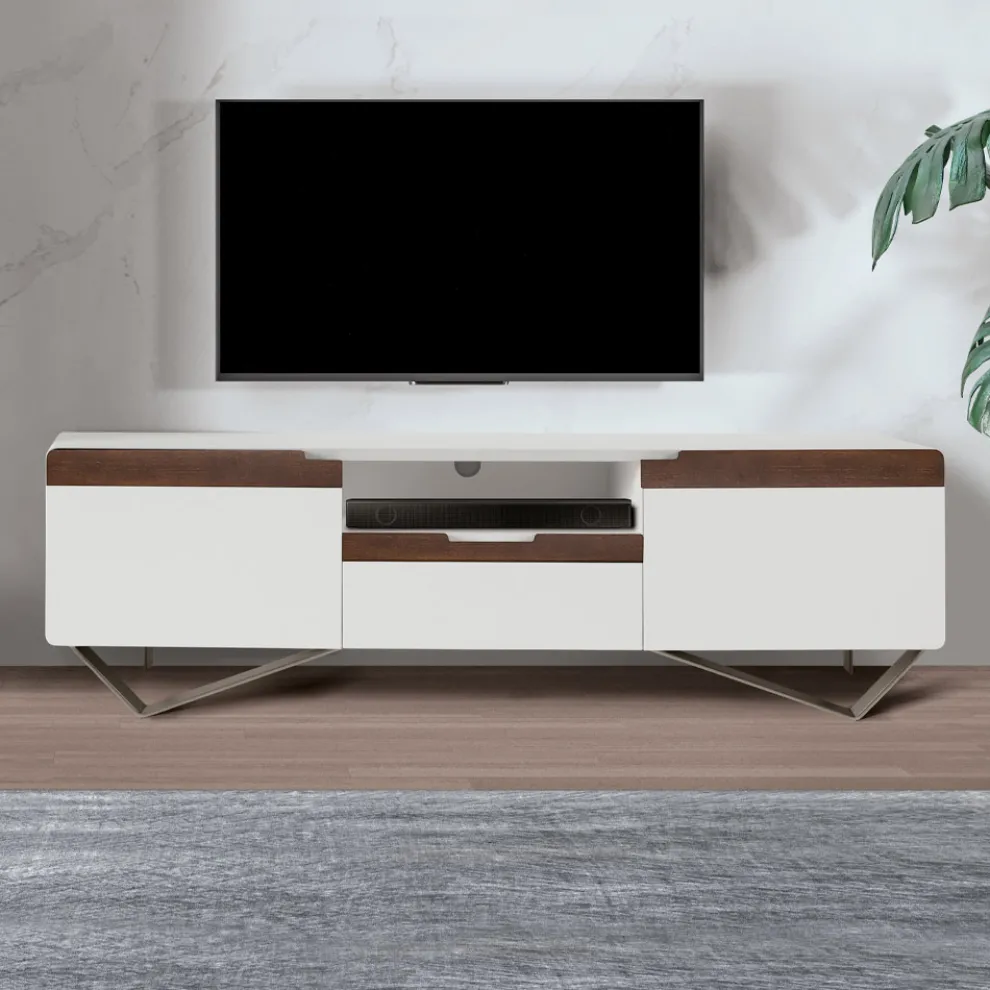 TV-Schrank mit 2 Türen in Canaletto und weißem Finish, hergestellt in Italien – Kari