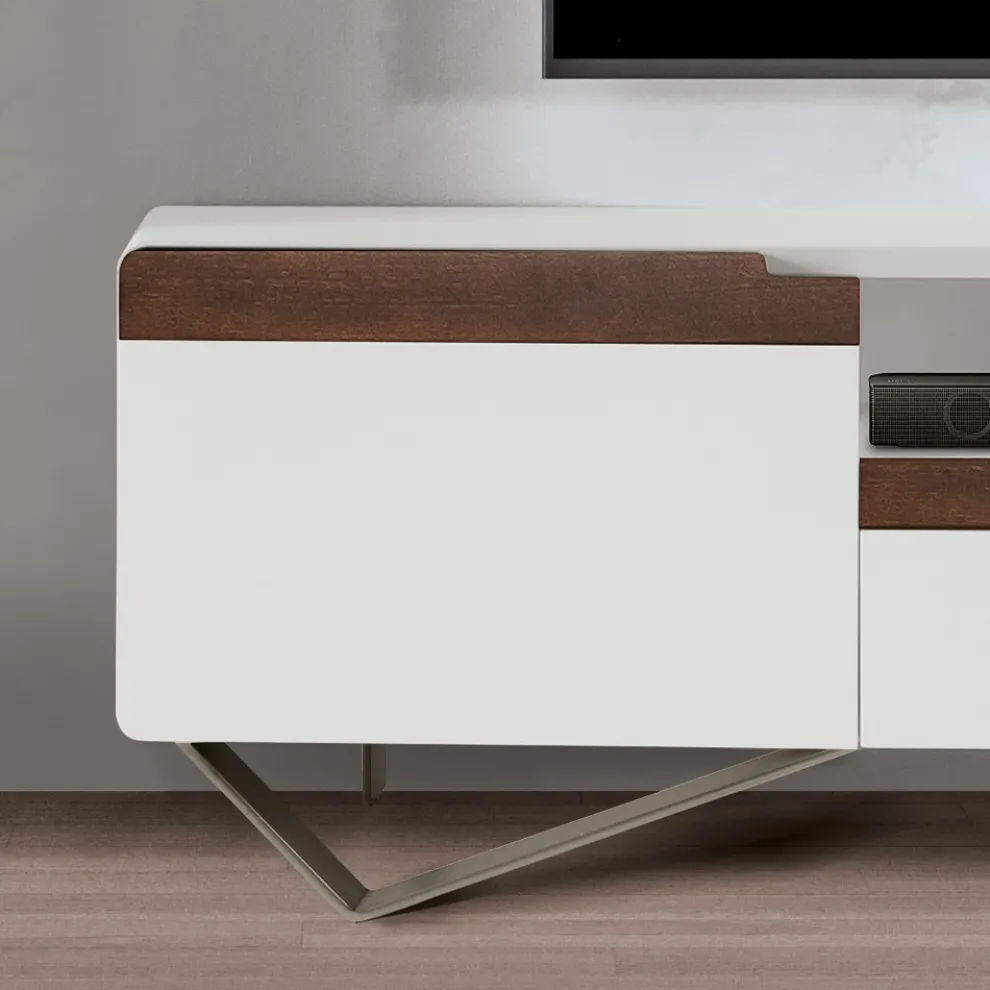 TV-Schrank mit 2 Türen in Canaletto und weißem Finish, hergestellt in Italien – Kari