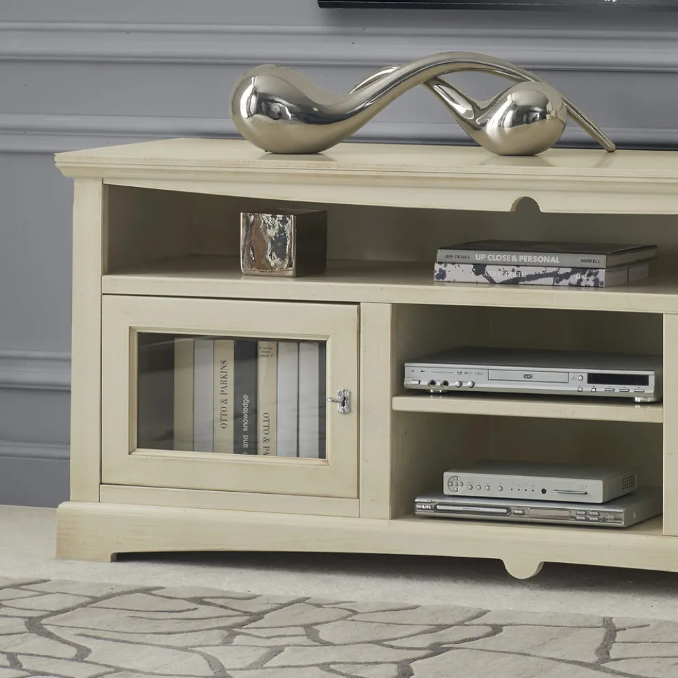 TV-Ständer mit 2 Türen und 3 offenen Fächern, hergestellt in Italien – Ymir