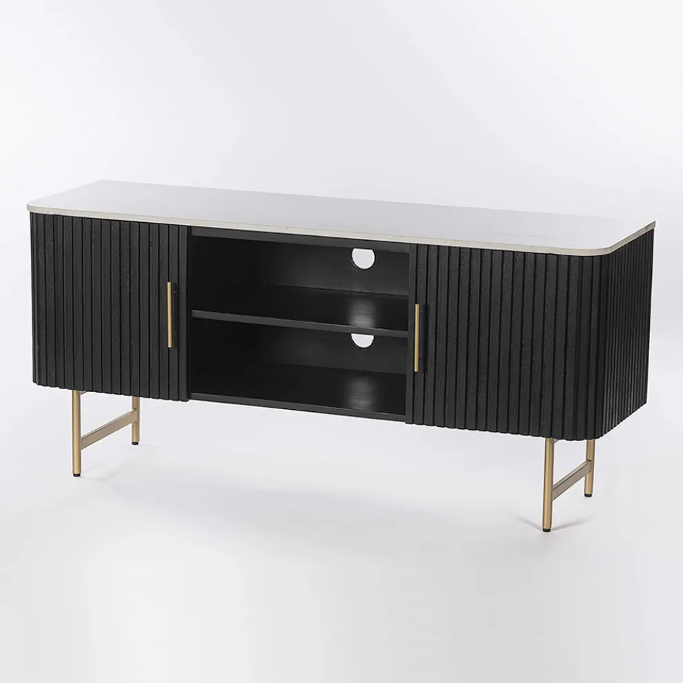 TV-Ständer mit Marmorplatte und Mangoholzrahmen - Fisherman