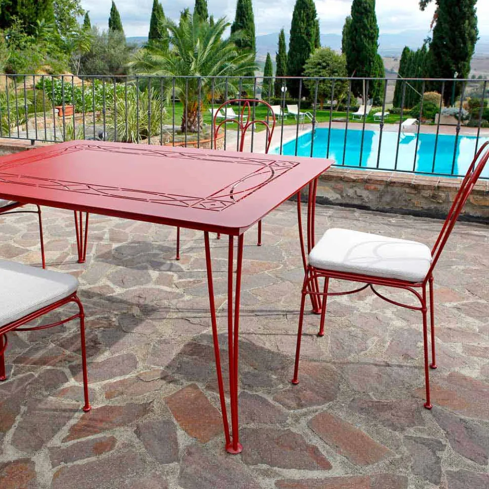 Gartenstuhl aus rotem Eisen mit Kissen Made in Italy, 2 Stück - Achat