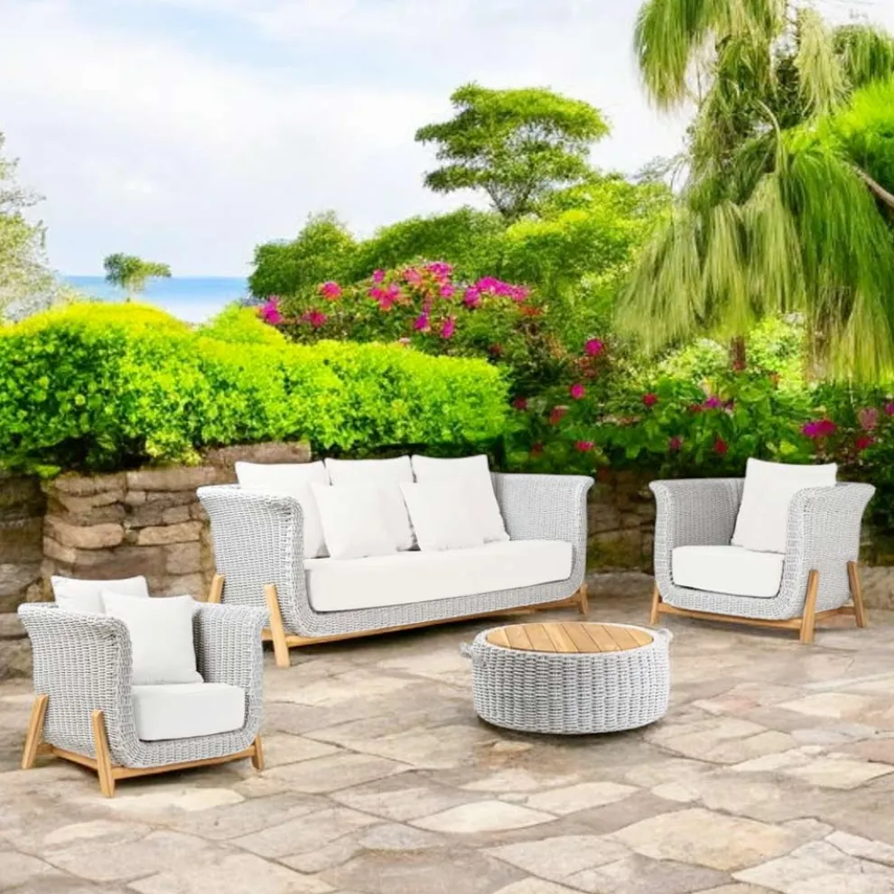 Modulare Gartenlounge aus Teakholz und handgewebtem Seil - Arjuna