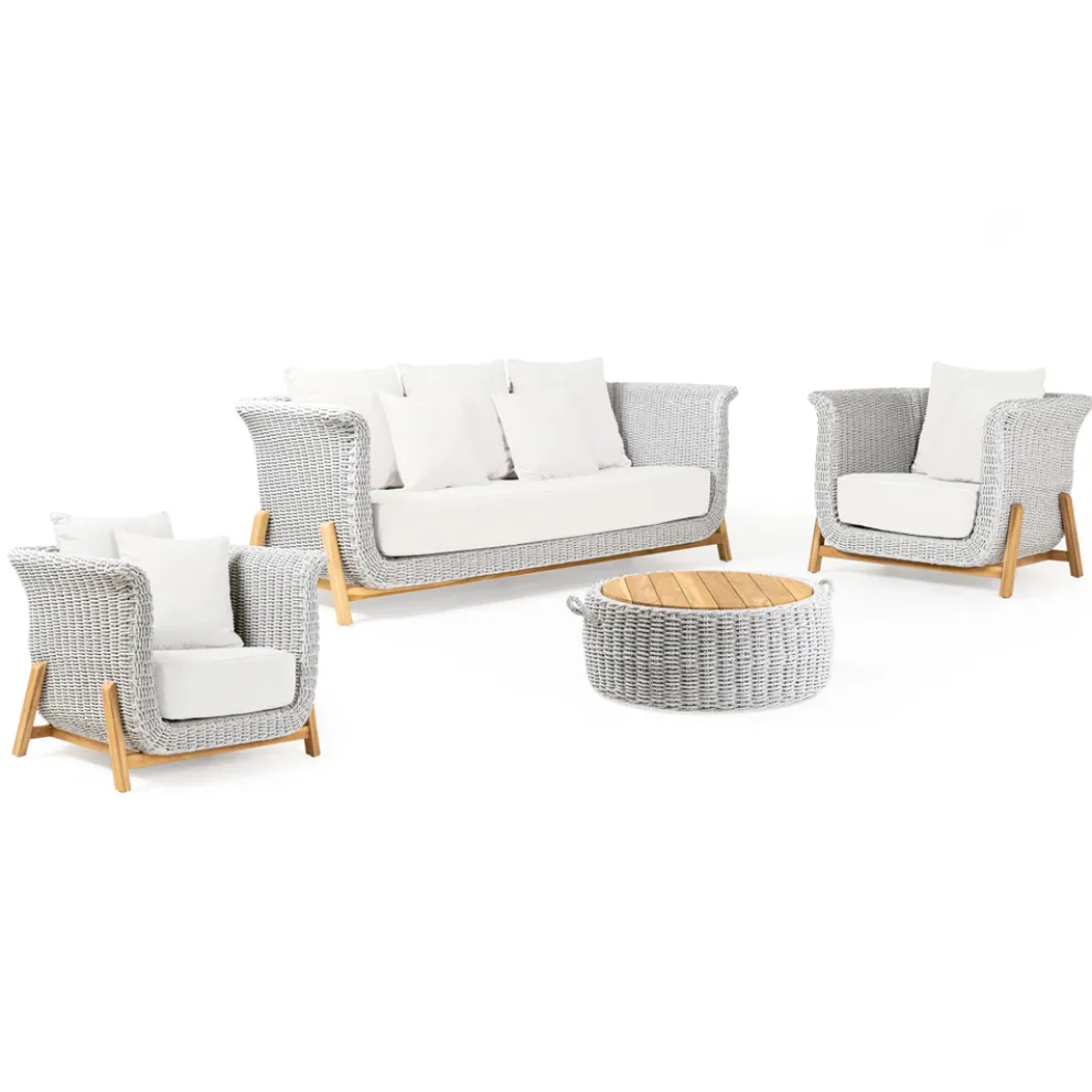 Modulare Gartenlounge aus Teakholz und handgewebtem Seil - Arjuna