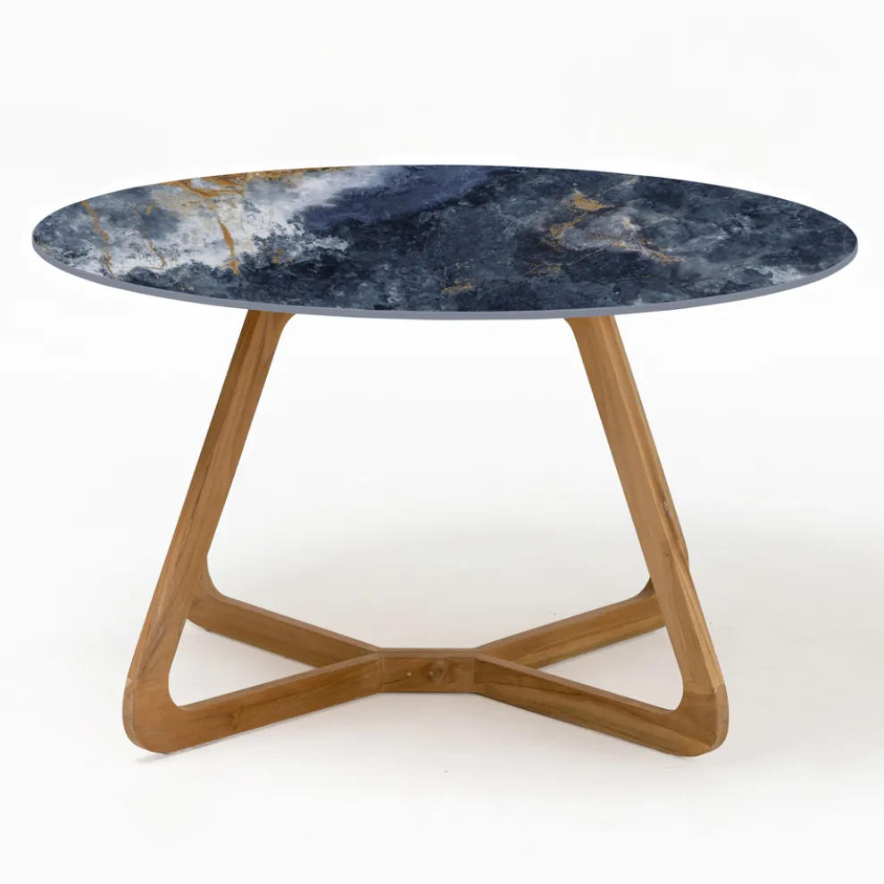 Runder Außentisch aus ozeanblauer Keramik Made in Italy - Pegaso