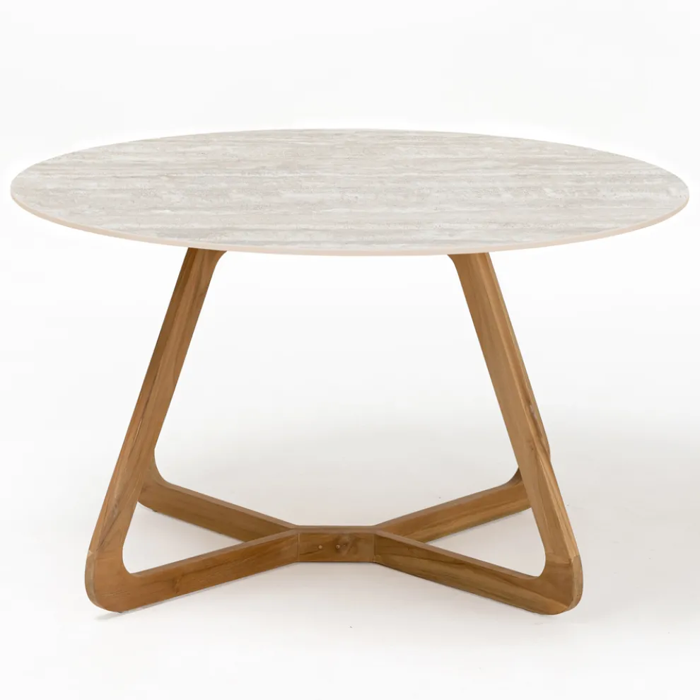 Runder Gartentisch aus Travertino Chiaro-Keramik Made in Italy - Pegaso