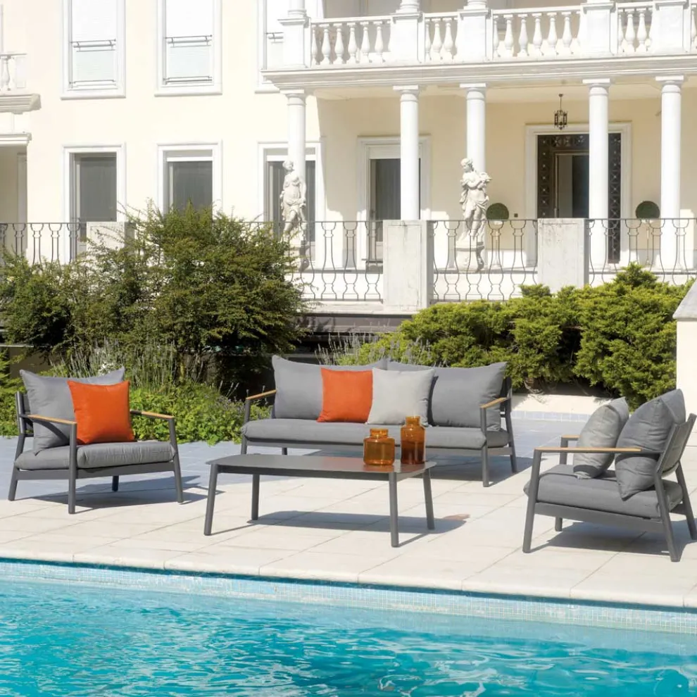 Gartenlounge mit 2 Sesseln, 1 Sofa und 1 Aluminiumtisch - Minni