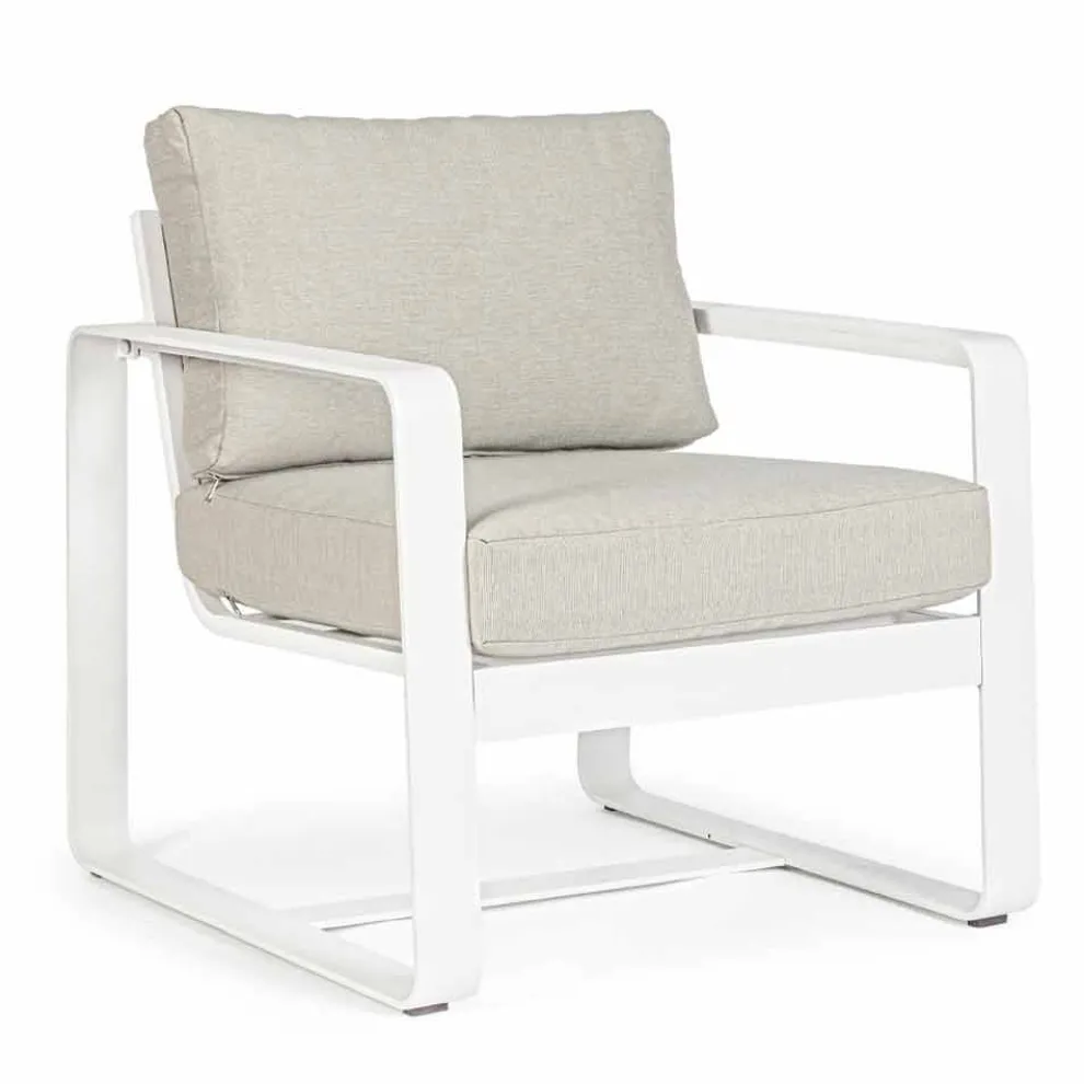 Outdoor-Sessel aus Stoff und weiß lackiertem Aluminium, 2 Stück - Marianna