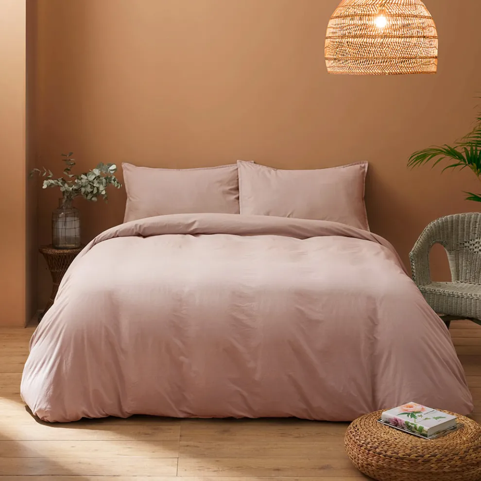 Kompletter Doppelbett-Bettbezug aus reiner, stückgefärbter Baumwolle - Delicacy