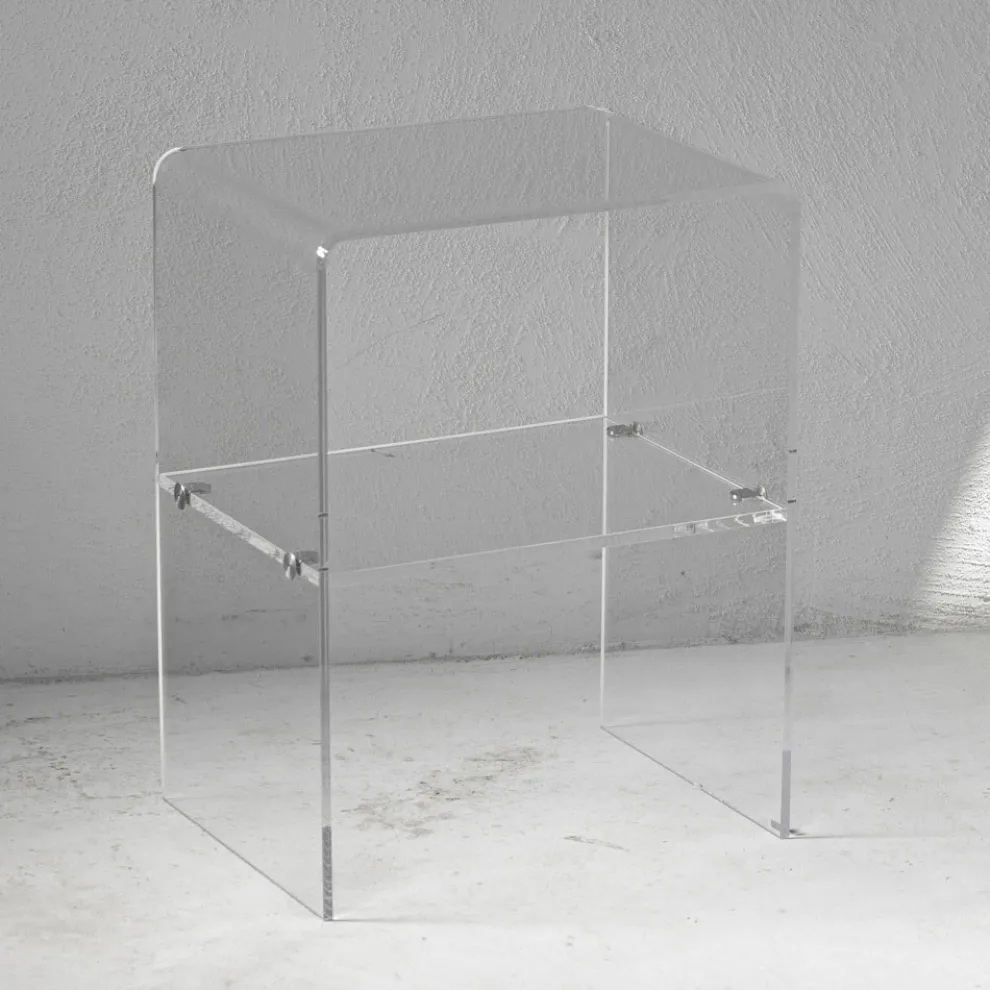 Nachttisch aus transparentem Acrylkristall mit Designregal - Minervo