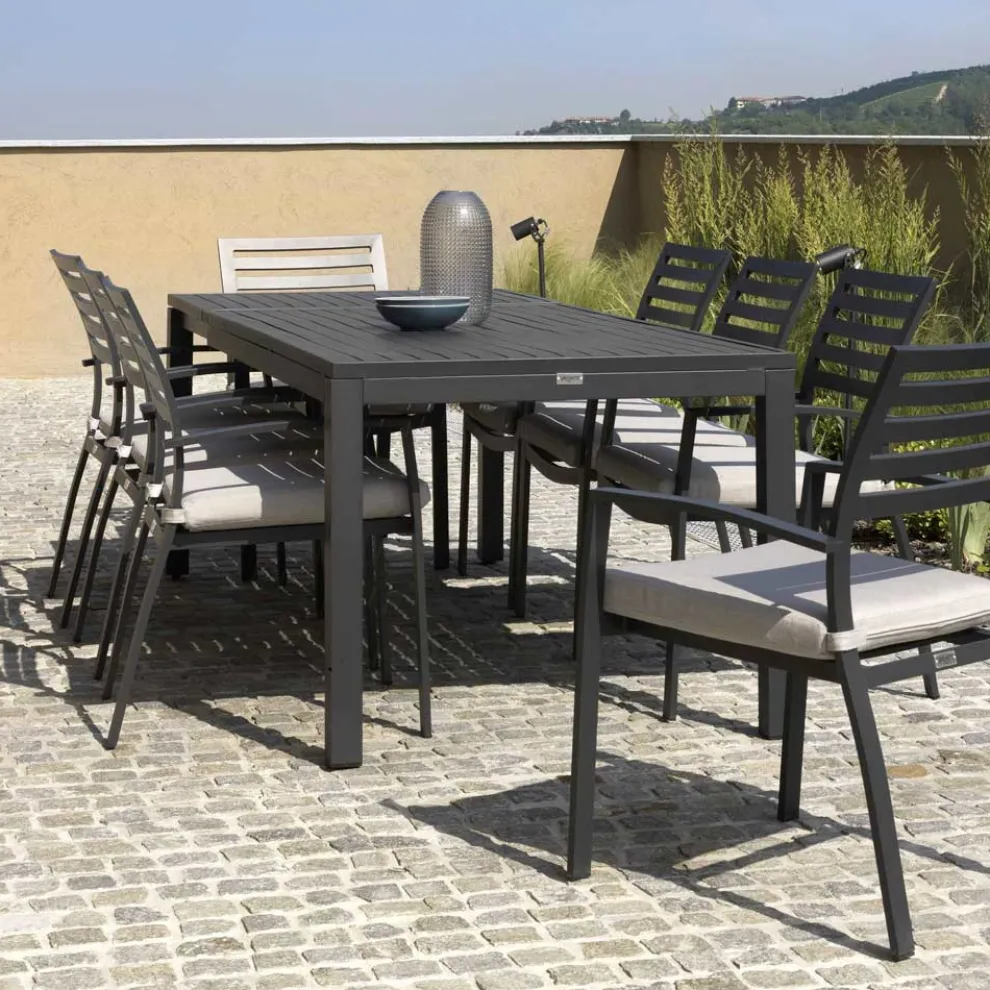 Ausziehbarer Tisch 220 cm in Anthrazit-Aluminium für den Garten - Schere