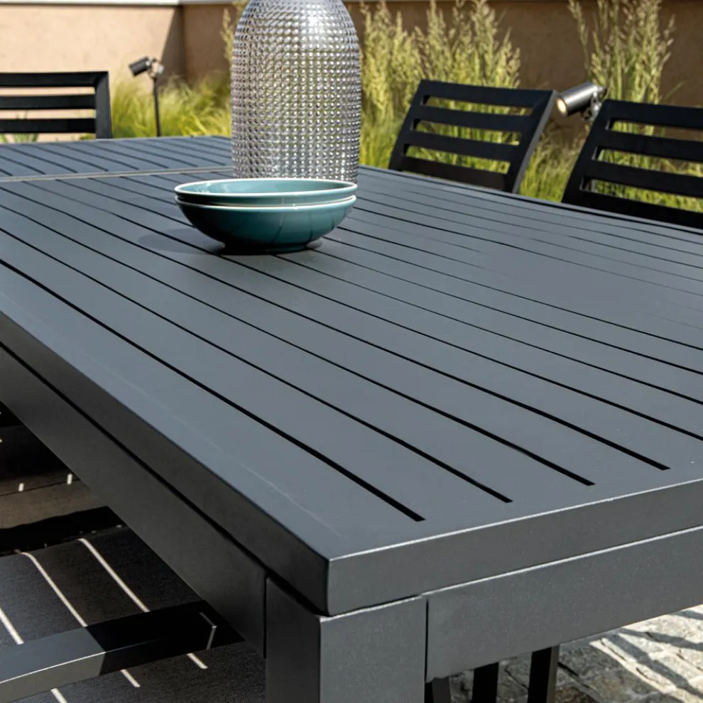 Ausziehbarer Tisch 220 cm in Anthrazit-Aluminium für den Garten - Schere