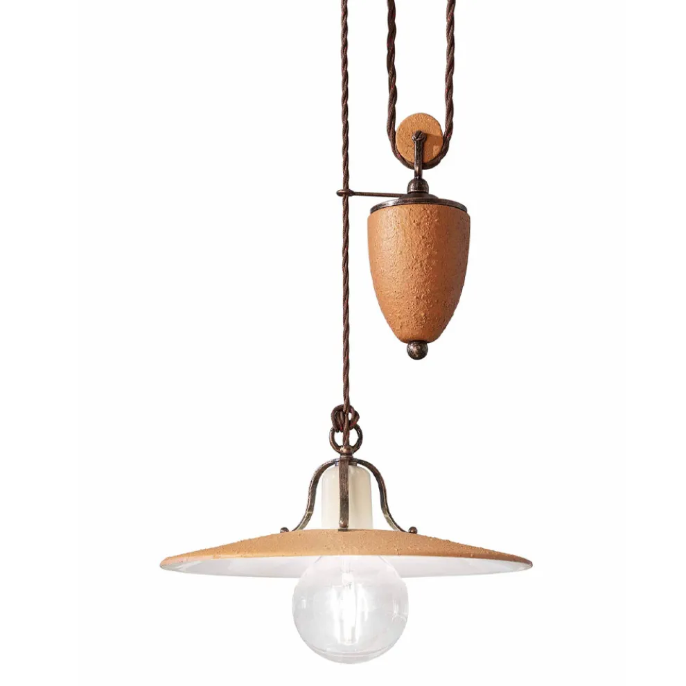 Up and Down Pendelleuchte aus Eisen und handgearbeiteter roher Keramik - Bologna