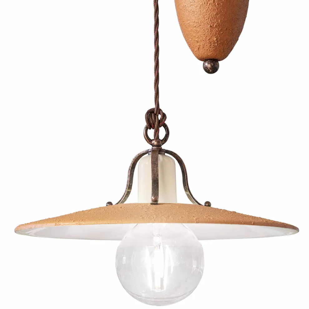 Up and Down Pendelleuchte aus Eisen und handgearbeiteter roher Keramik - Bologna