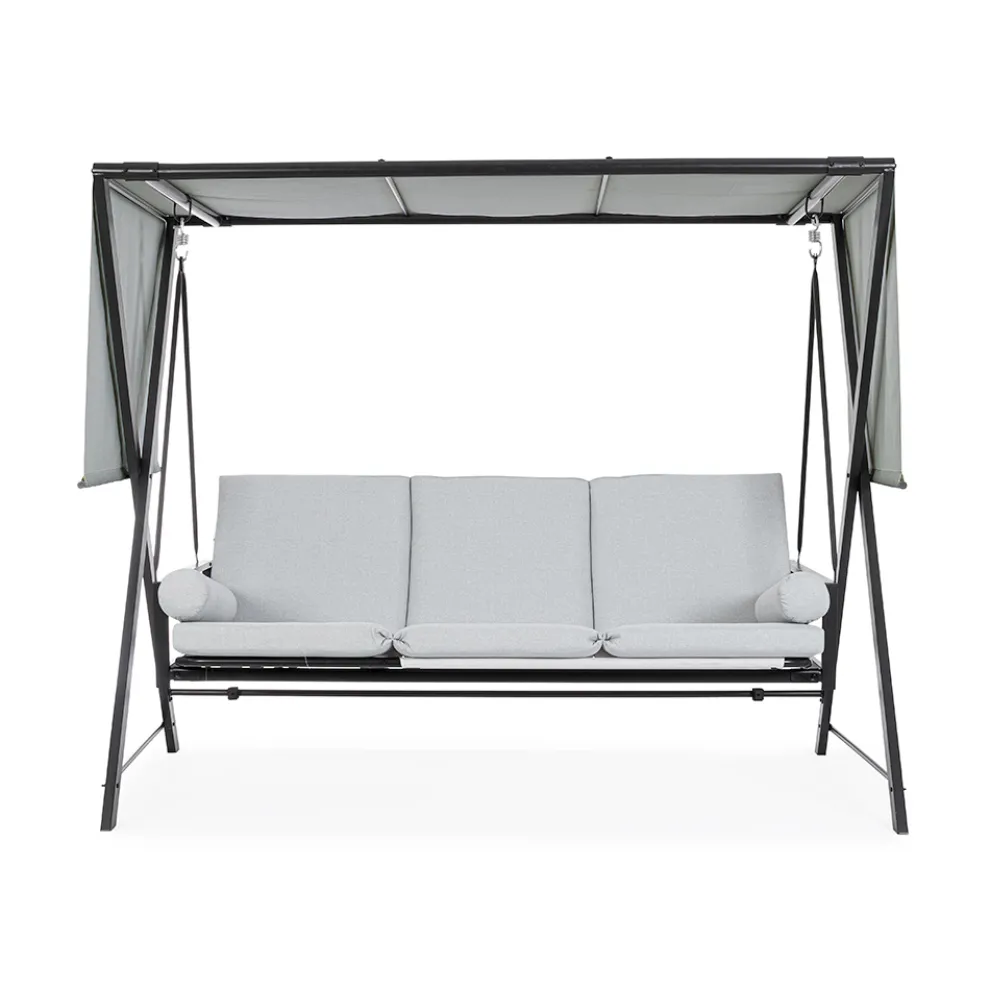 Swing, umwandelbar in ein Bett für den Garten aus Stahl und Stoff – Rückruf