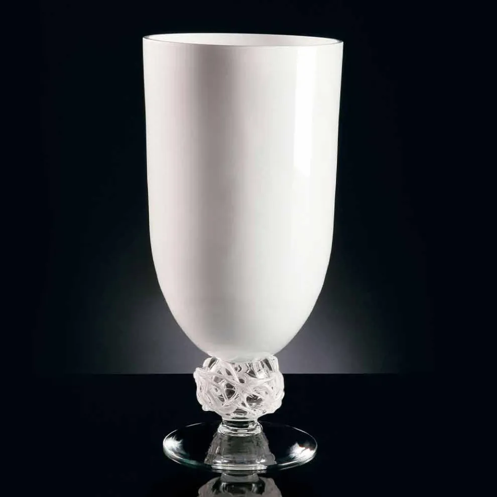 Weiße Glasvase für den Innenbereich, handgefertigt in Italien - Crezia