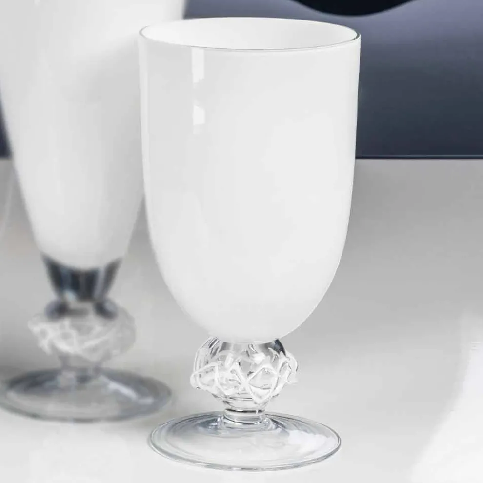 Weiße Glasvase für den Innenbereich, handgefertigt in Italien - Crezia