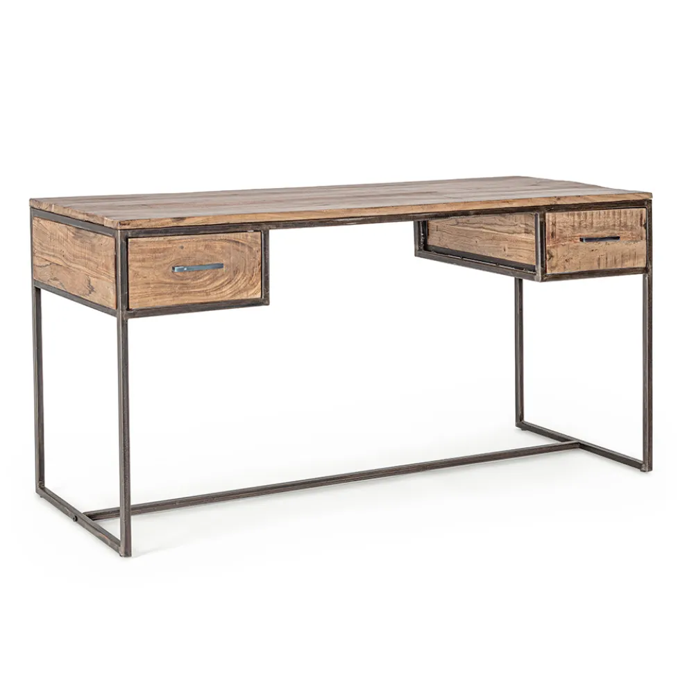 Homemotion Schreibtisch aus Stahl und Akazienholz mit 2 Schubladen - Benver