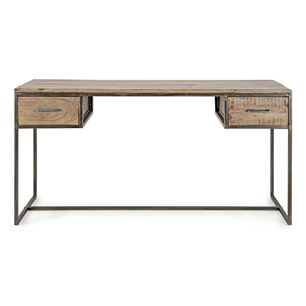 Homemotion Schreibtisch aus Stahl und Akazienholz mit 2 Schubladen - Benver