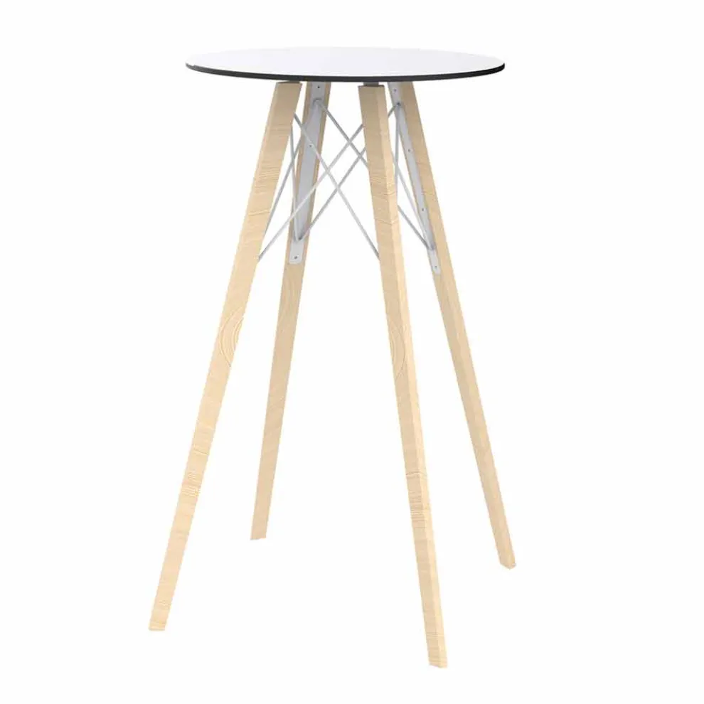 Runder Design-Stehtisch aus Holz und HPL, 4 Stück - Faz Wood von Vondom