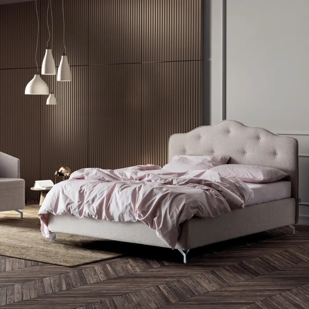 Doppelbett 160x190 mit umlaufendem Rüschenkopfteil und Knöpfen - Rest