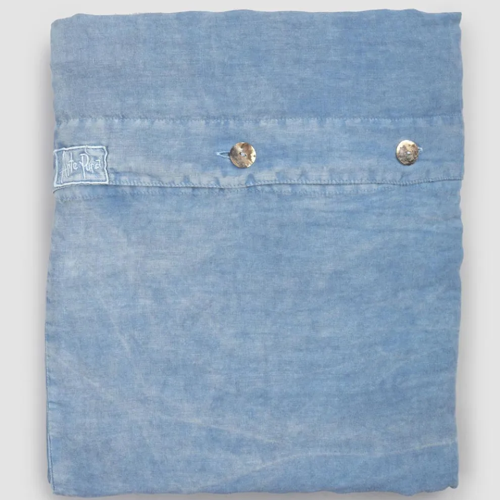 Hellblauer Leinen Doppelbettbezug mit Knöpfen und Flat - Ljuba