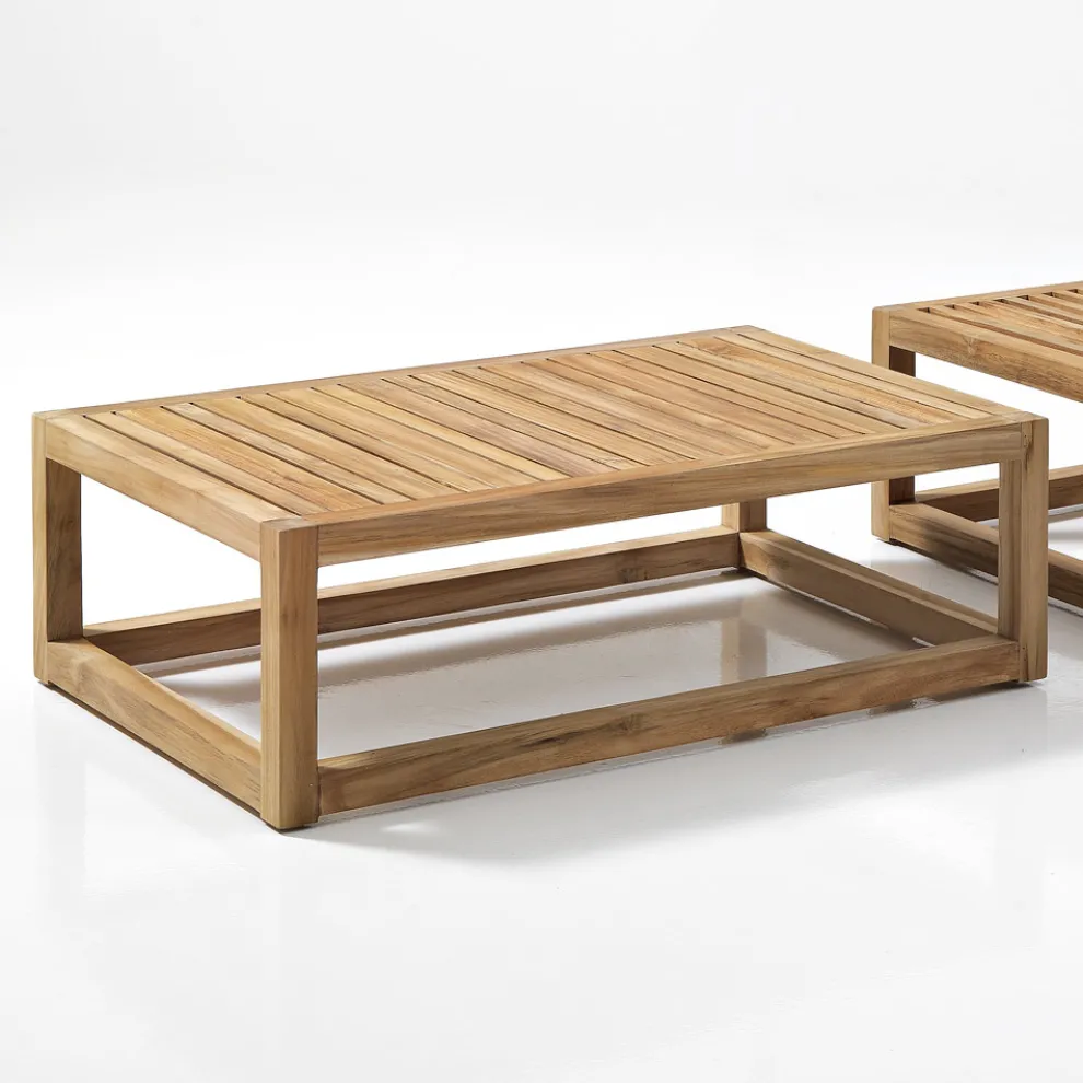 Couchtisch oder Pouf für den Außenbereich aus natürlichem Teakholz und Kissen - Circe