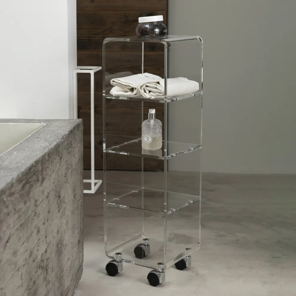 Trolley-Säule aus transparentem Acrylkristall 1 oder 3 Regale - Minervo