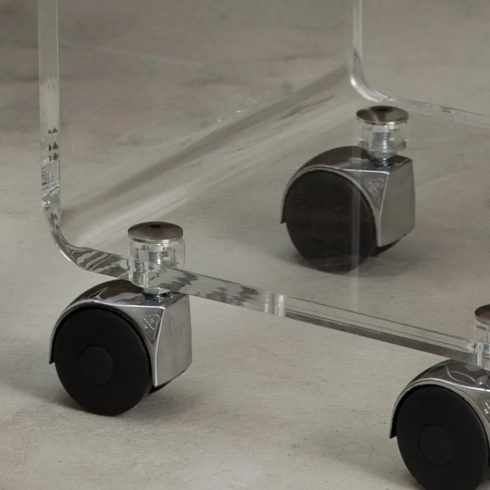 Trolley-Säule aus transparentem Acrylkristall 1 oder 3 Regale - Minervo