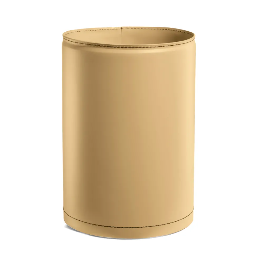 Runder Papierkorb aus gelbem Leder, hergestellt in Italien – Sky