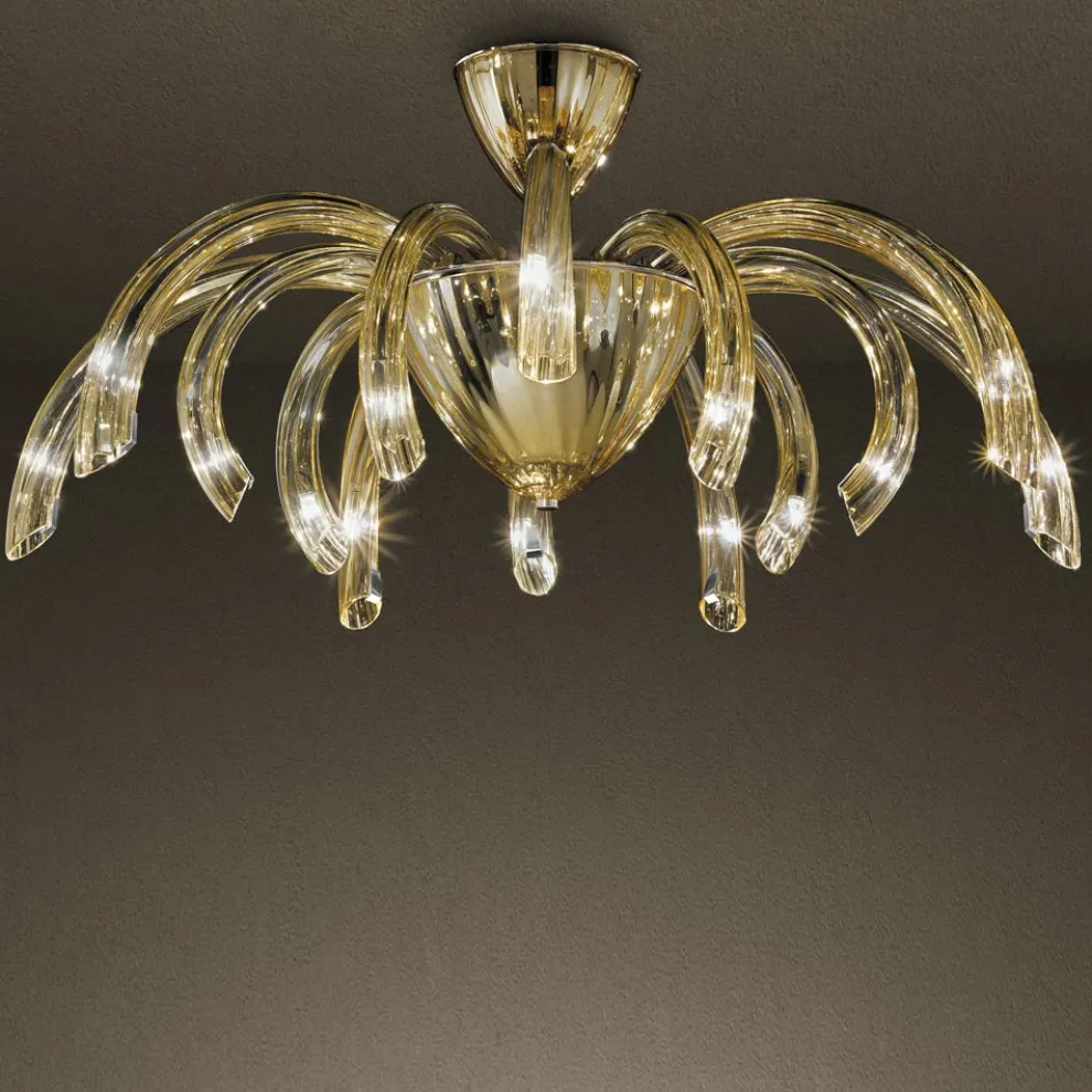 Venezianische Deckenlampe aus Glas und Metall, handgefertigt in Italien - Jason