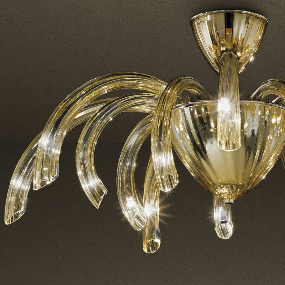 Venezianische Deckenlampe aus Glas und Metall, handgefertigt in Italien - Jason