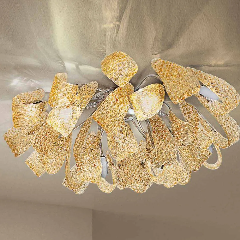 Venezianische Deckenlampe aus Glas und Metall, handgefertigt in Italien - Diamonique