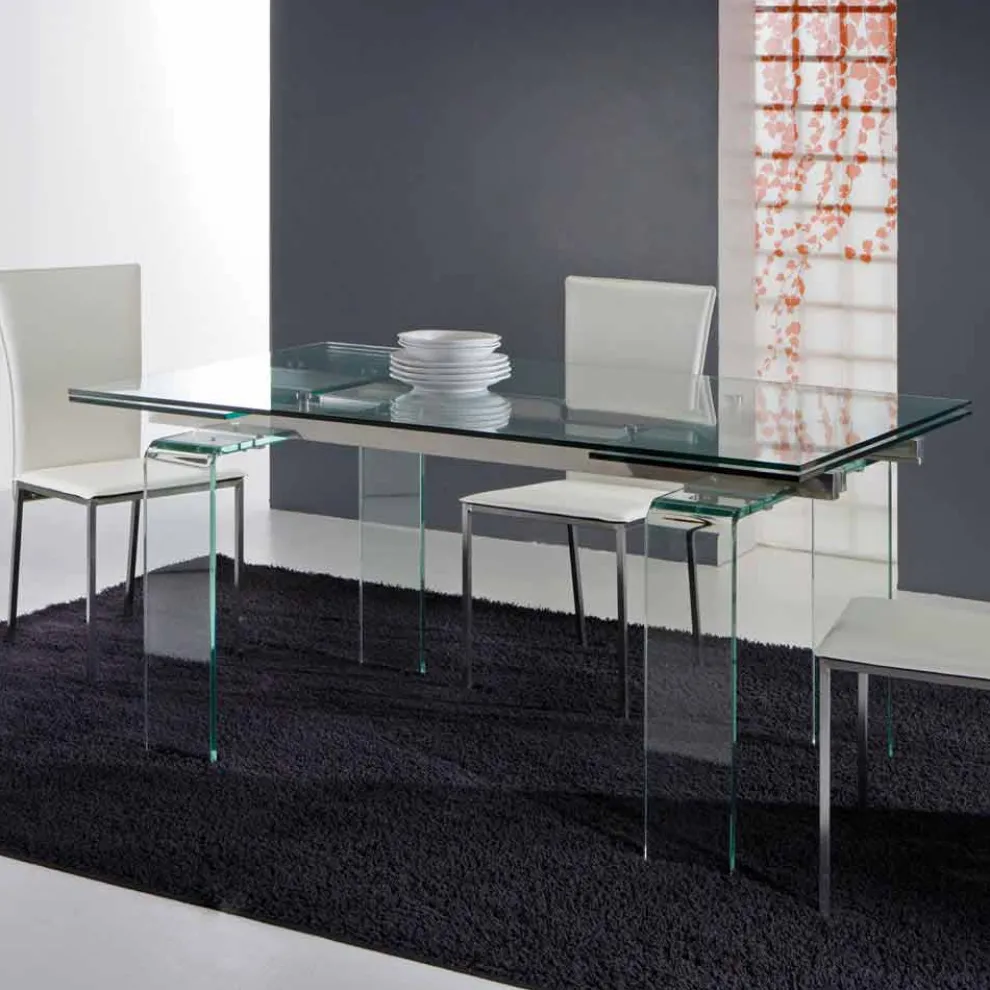 Verlängerbarer Tisch aus Glas durchsichtig in modernem Design Atlanta