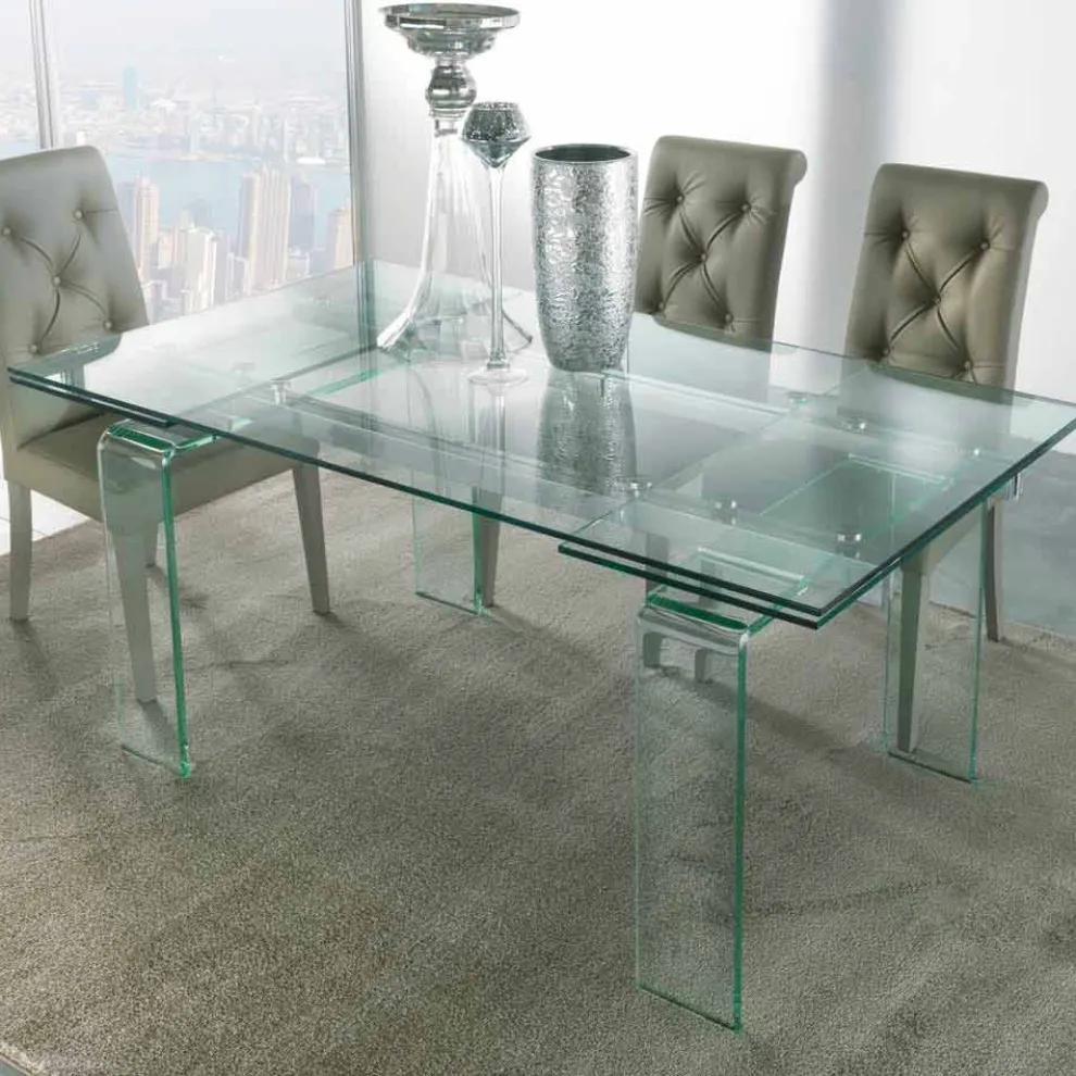 Verlängerbarer Tisch aus Glas durchsichtig in modernem Design Atlanta