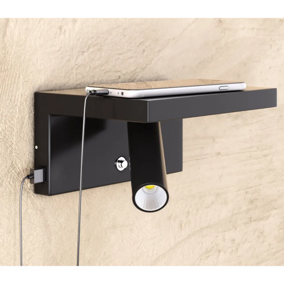 Verstellbarer LED-Wandstrahler aus Aluminium mit USB-Anschlüssen - Alena