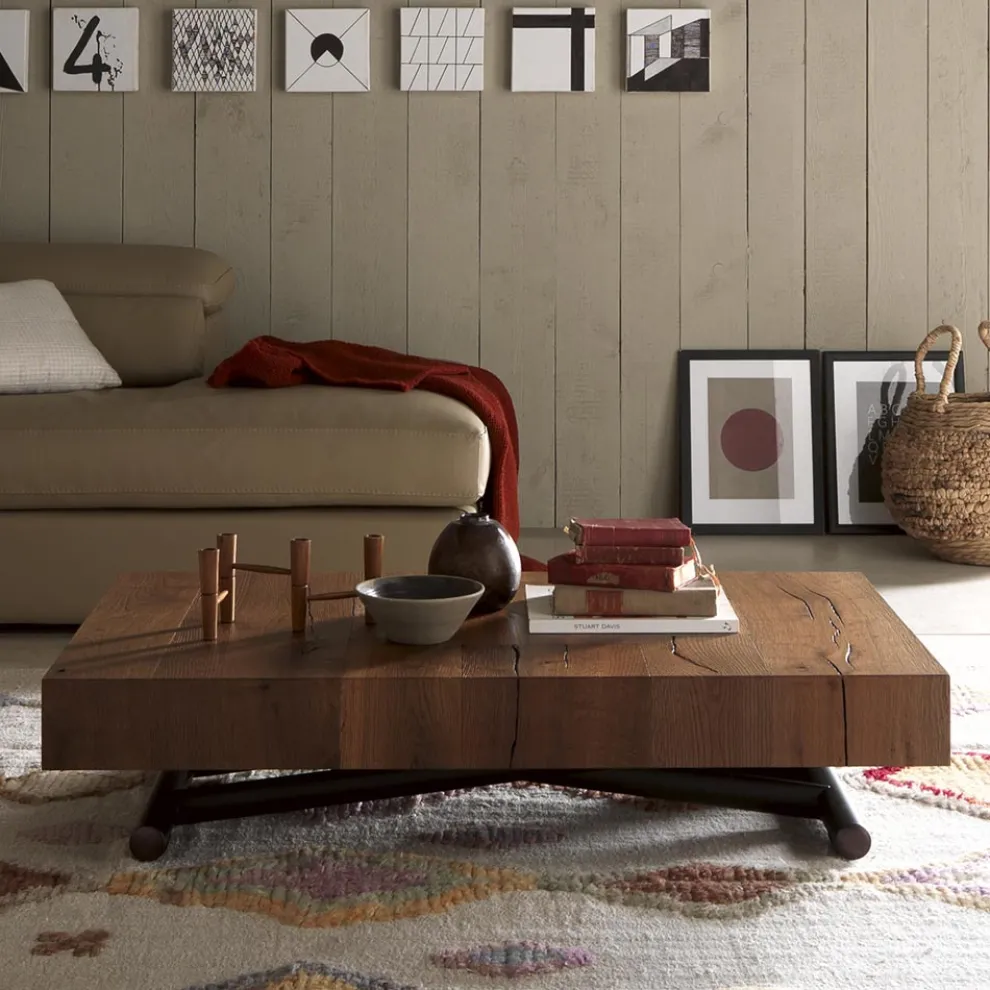 Verwandelbarer Couchtisch aus Metall und Holz Tisch Made in Italy - Polaris