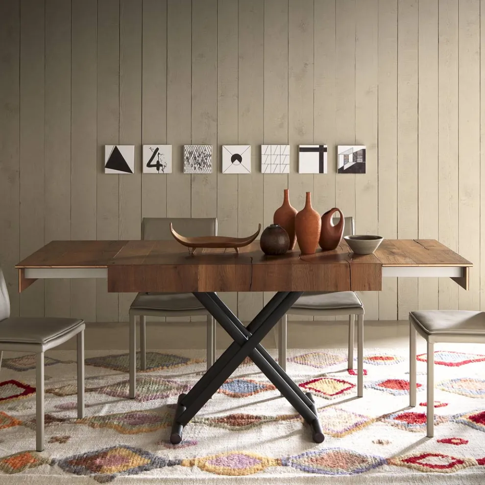 Verwandelbarer Couchtisch aus Metall und Holz Tisch Made in Italy - Polaris