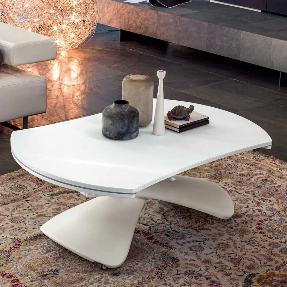 Verwandelbarer Couchtisch aus Metall und Glas Wohnzimmertisch - Giordano