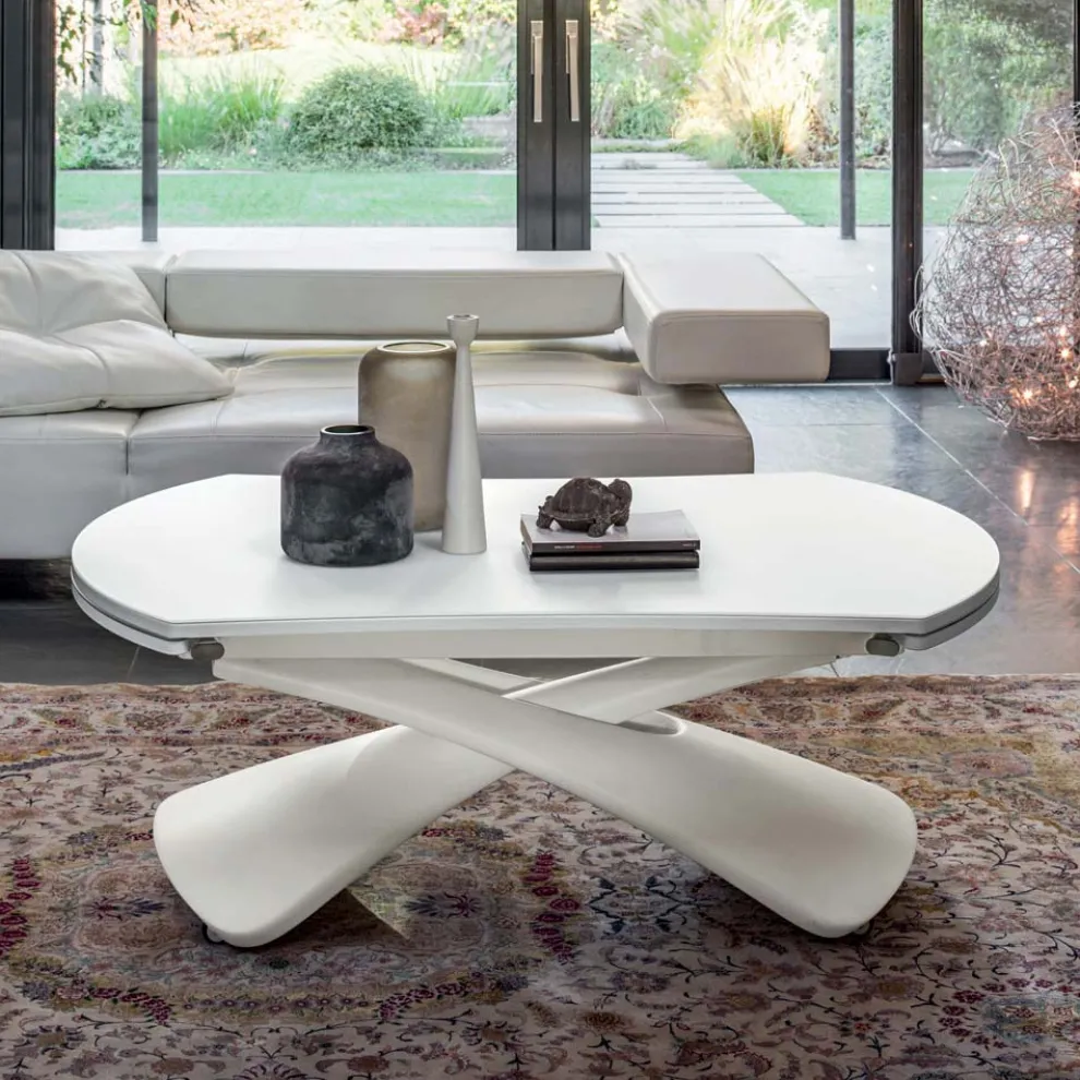 Verwandelbarer Couchtisch aus Metall und Glas Wohnzimmertisch - Giordano