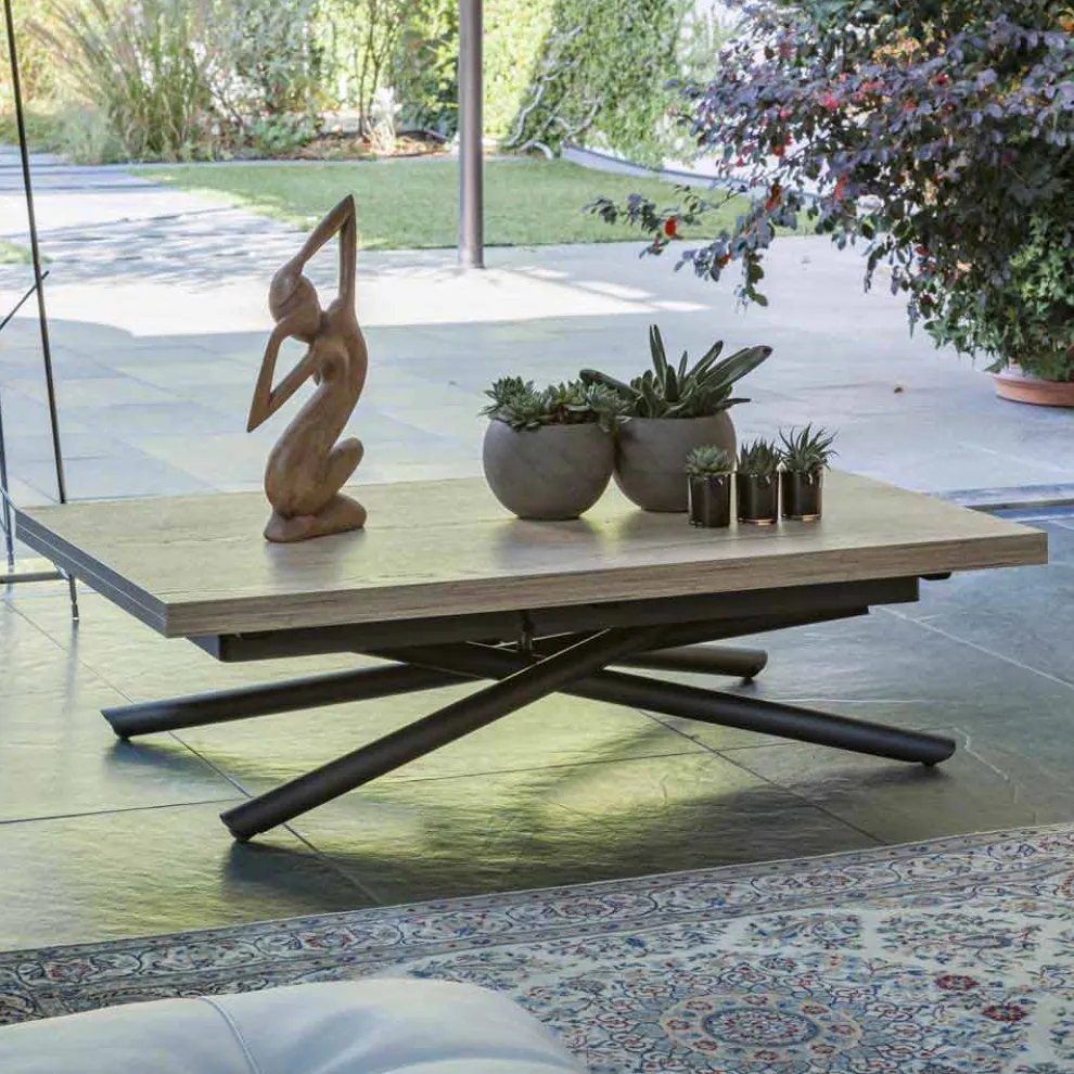 Verwandelbarer Couchtisch mit Holzplatte und Metallgestell Made in Italy - Peach