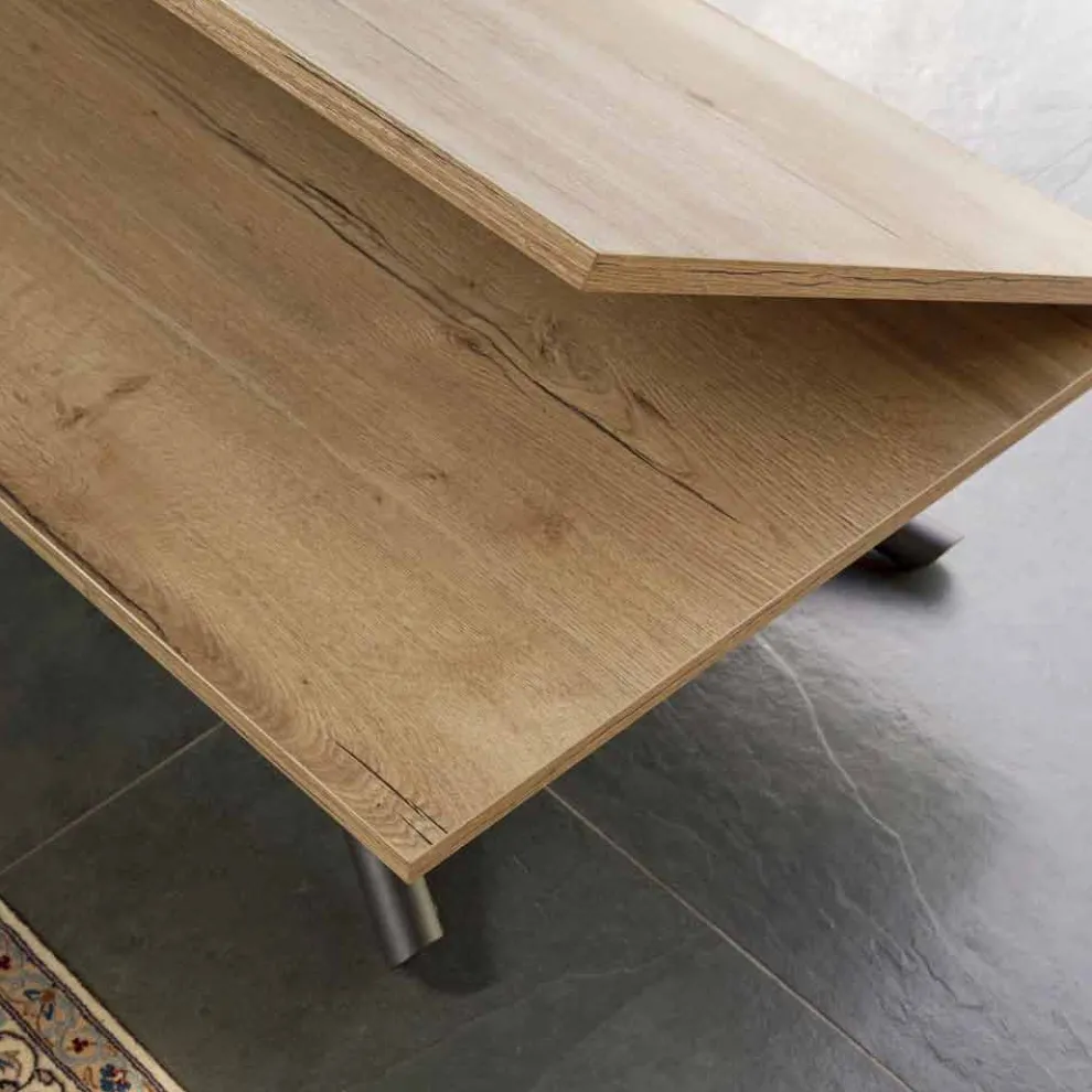 Verwandelbarer Couchtisch mit Holzplatte und Metallgestell Made in Italy - Peach