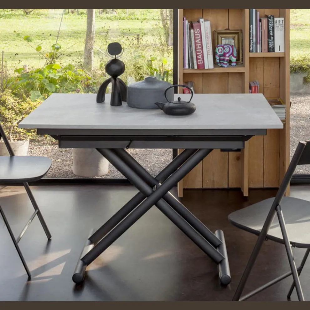 Verwandelbarer Couchtisch mit verstellbarer Höhe bis zu 82 cm, hergestellt in Italien – Rad