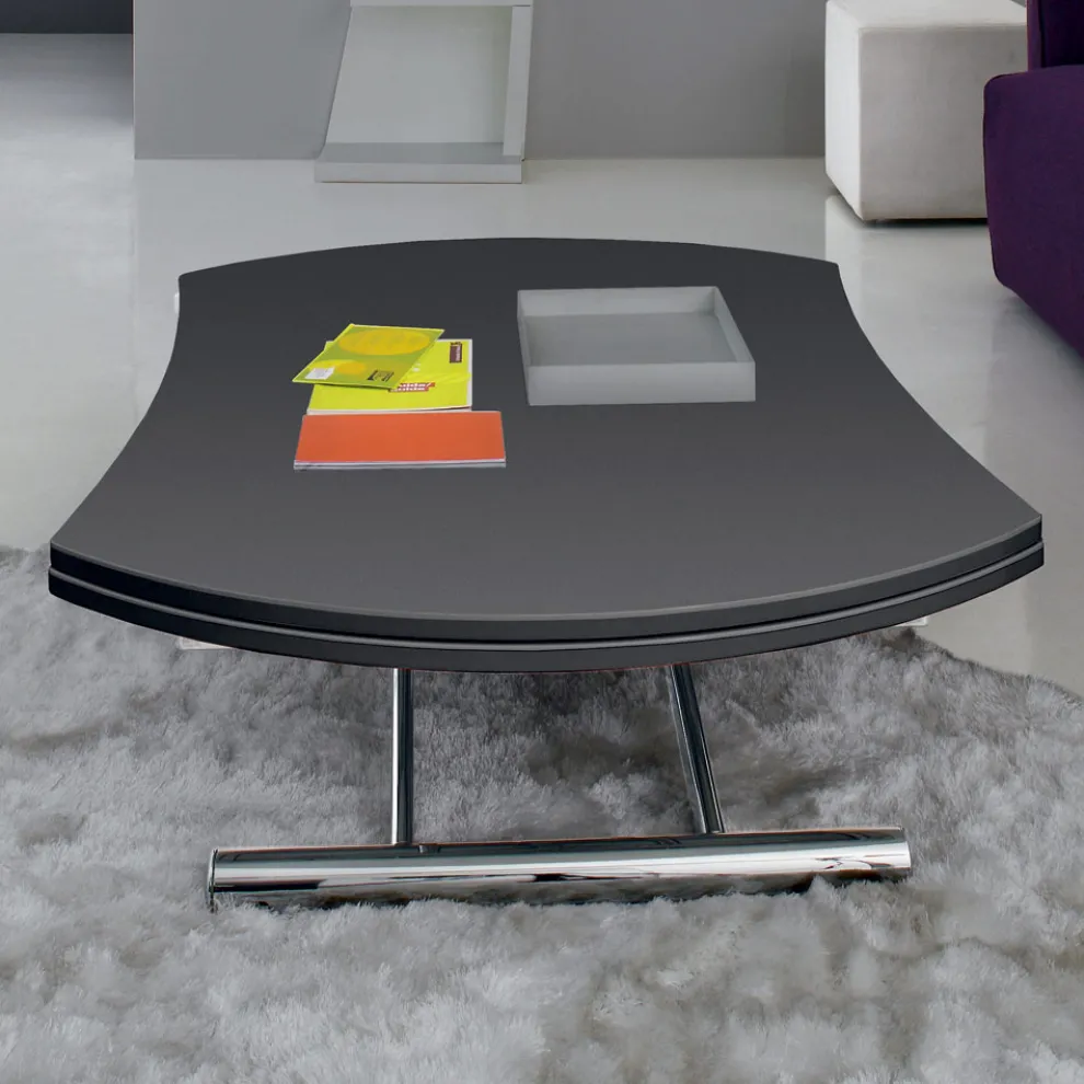 Verwandelbarer Couchtisch aus rundem Esstisch aus Metall und Glas - Giordana