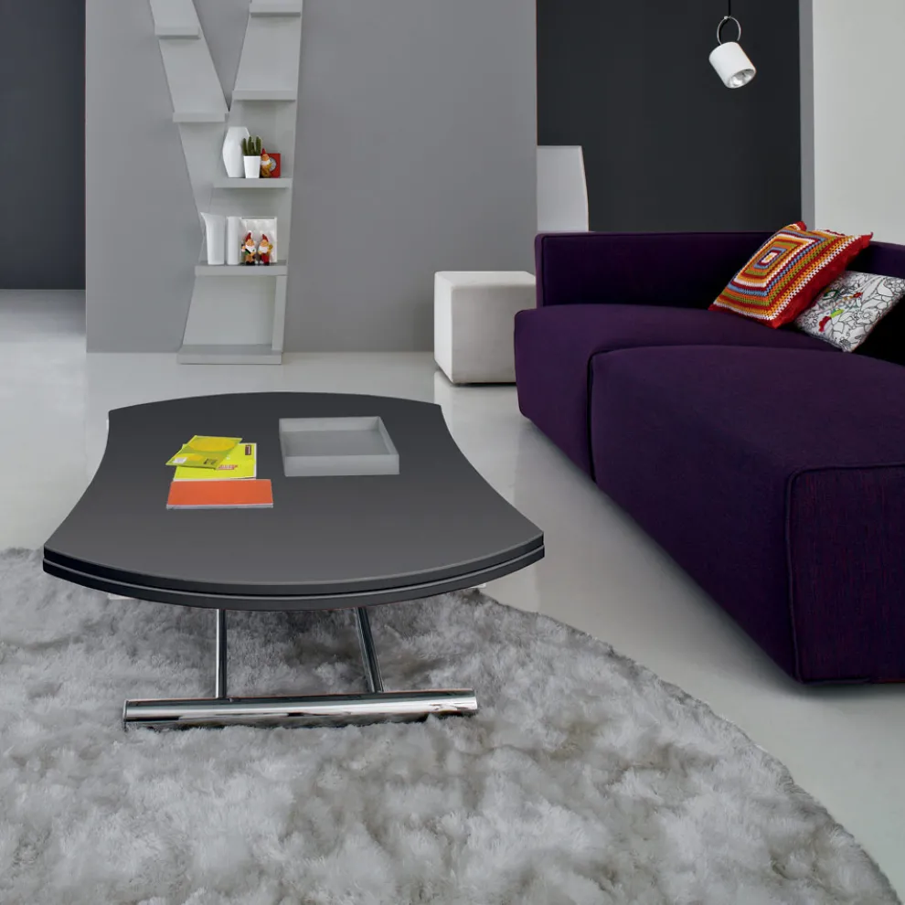 Verwandelbarer Couchtisch aus rundem Esstisch aus Metall und Glas - Giordana