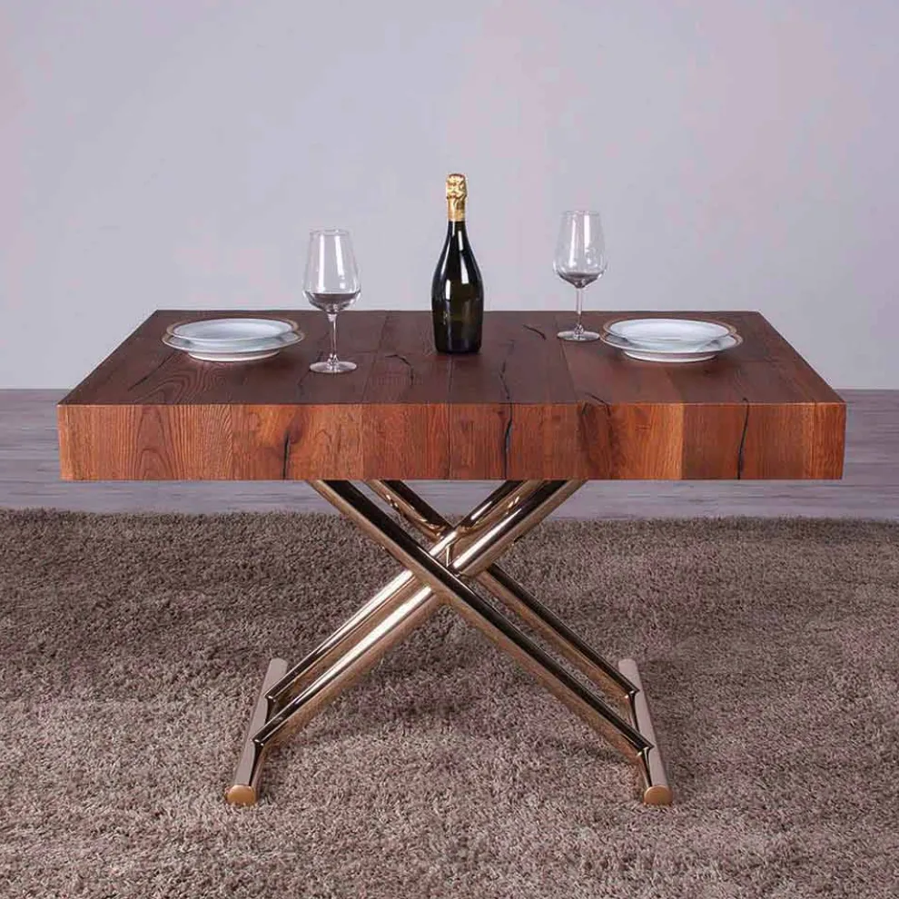 Verwandelnder Couchtisch aus Holz und Metall Made in Italy - Patroclo