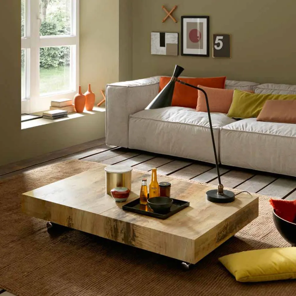 Verwandelnder Couchtisch aus Holz und Schwarzmetall Made in Italy - Niverio