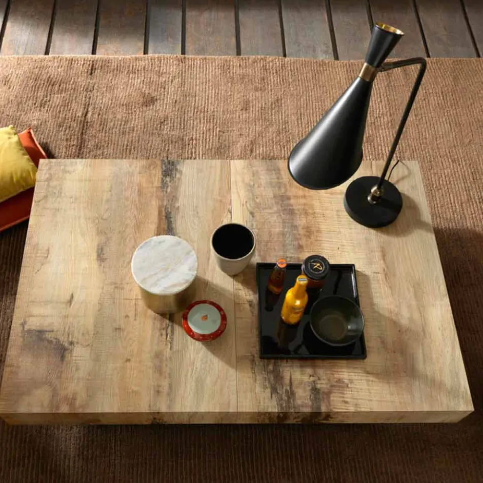 Verwandelnder Couchtisch aus Holz und Schwarzmetall Made in Italy - Niverio