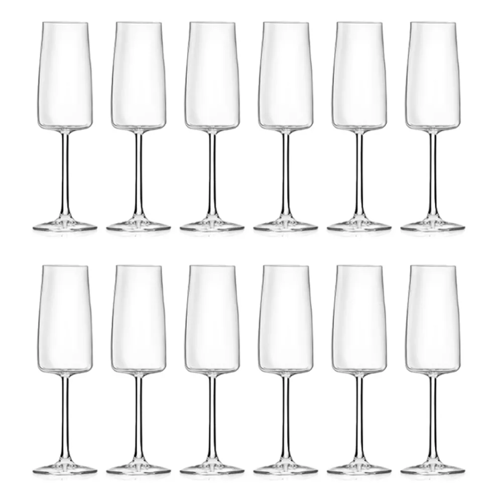 Italienisches Minimal Eco Crystal Flöte Kelch Set 12 Stück - Primordio